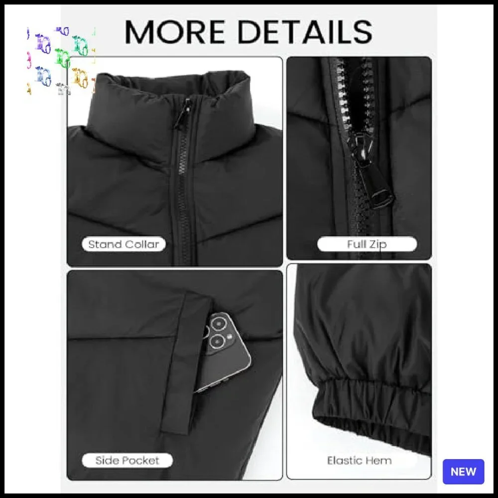 Cropped Puffer Jacket Winter Warm Quilted Zip Up Stand Collar Chic - Picture 7 of 7